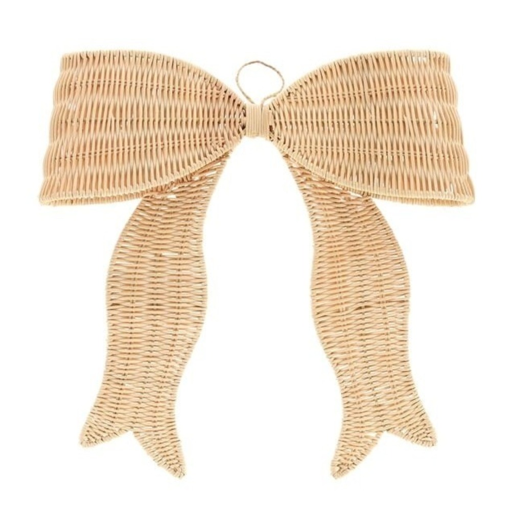 Holiday Time Woven Rattan Bow Christmas Decoration Beige, 14"